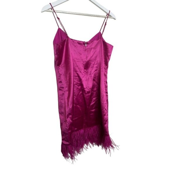 Cami NYC Roxanne Feather Trimmed Barbie Core Satin Slip Dress in Magnolia - Picture 14 of 16